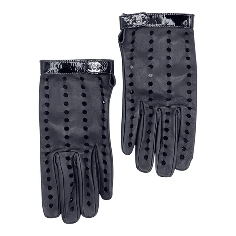 Chanel Black Perforated Leather Gloves 8