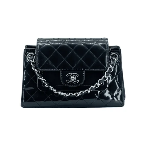 Chanel Black Quilted Patent Leather Accordion Flap Bag - 1