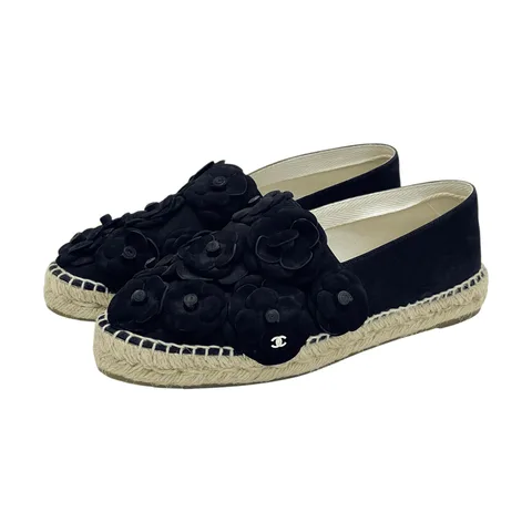 Chanel Black Suede CC Camelia Espadrilles 39 - 1