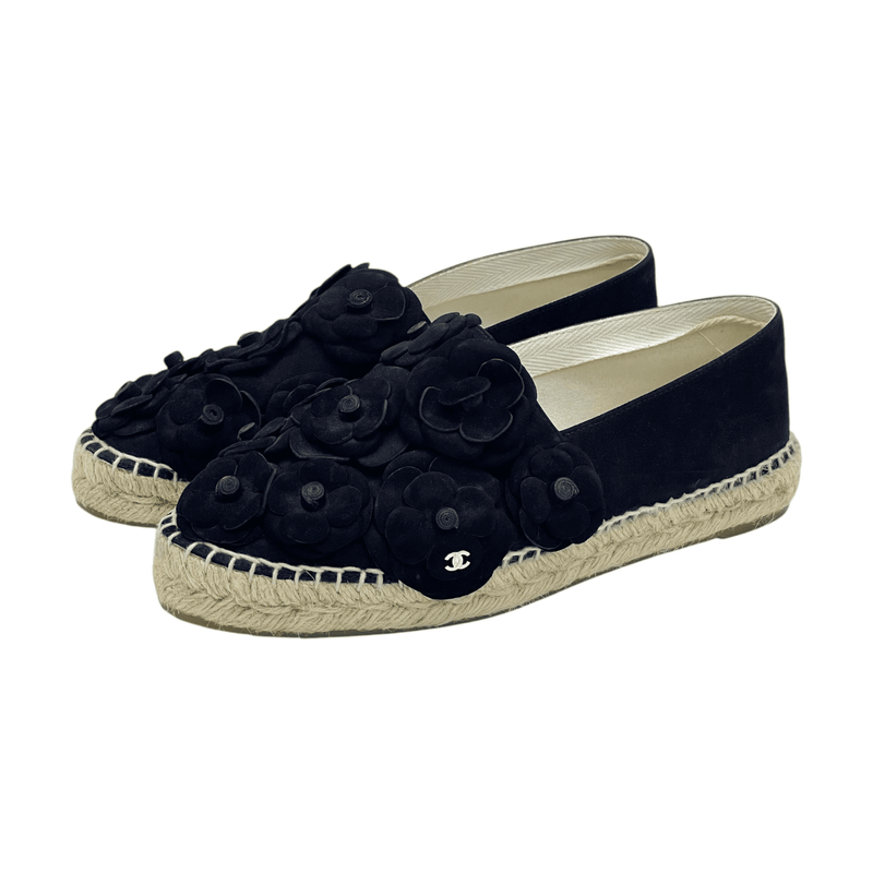 Chanel Black Suede CC Camelia Espadrilles 39 - 1