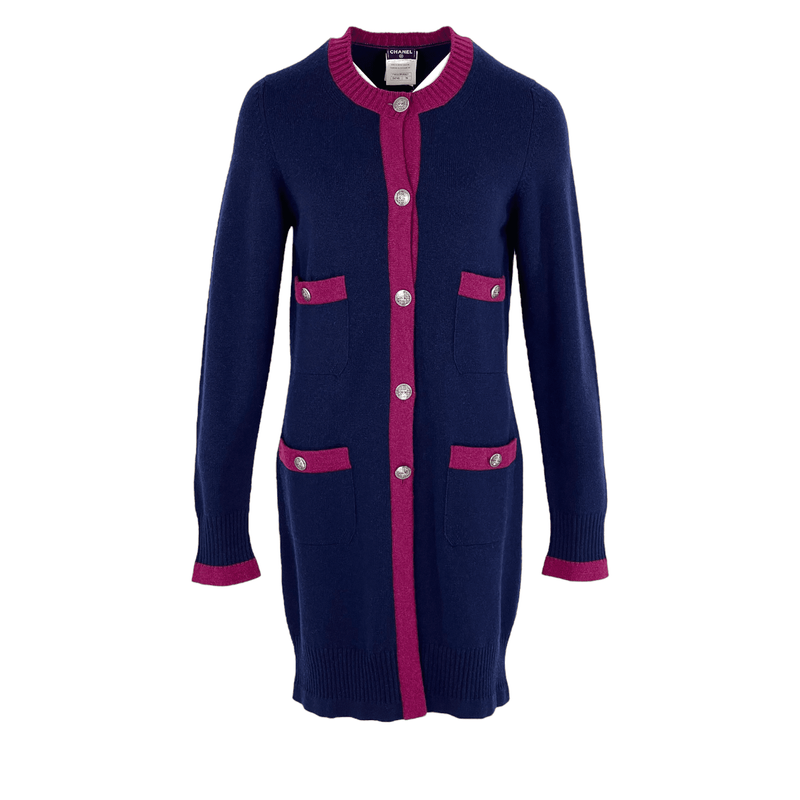 Chanel Cardigan Knit Long Cocomark Button Round Pocket Cashmere 38 - 1
