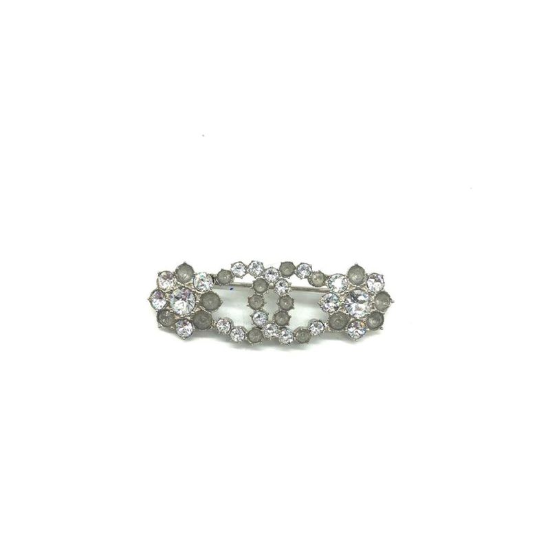 Chanel CC Silver Stone Floral Brooch - 1