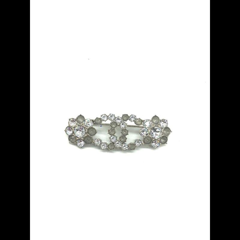 Chanel CC Silver Stone Floral Brooch - 1