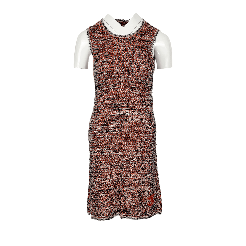 Chanel Cinnamon Navy Blue White Crochet Knit Sleeveless Dress 38 - 1
