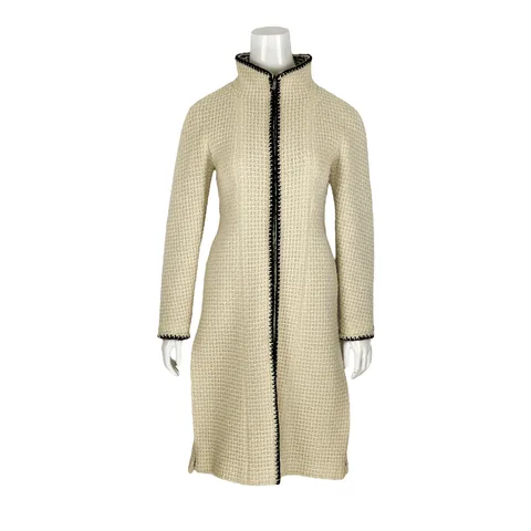 Chanel Cream Wool Tweed Long Coat 34 - 1