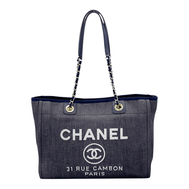 Chanel Dark Blue Denim Small Deauville Tote Bag - 1