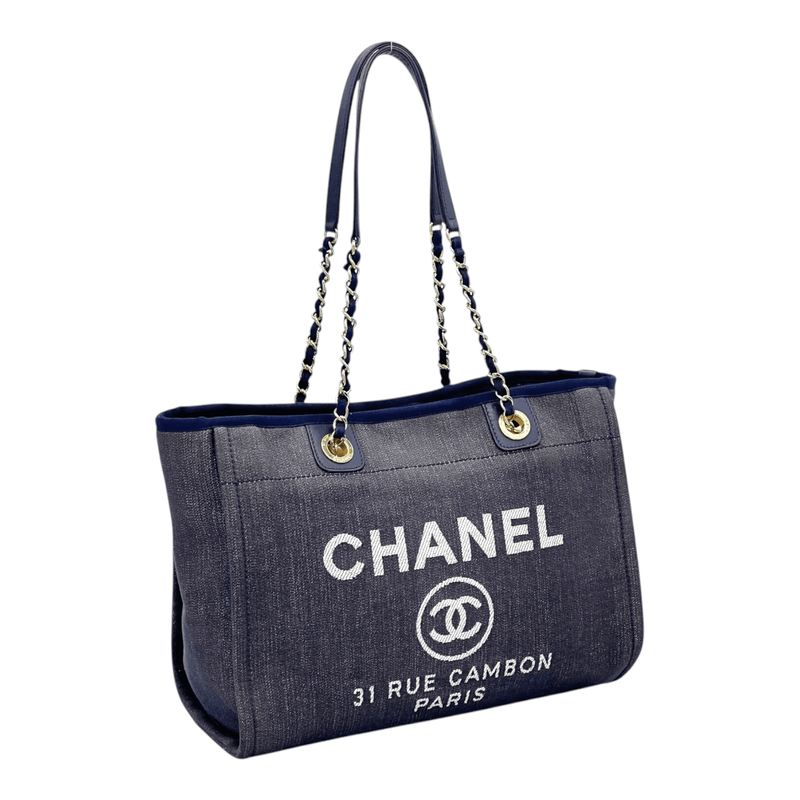 Chanel Dark Blue Denim Small Deauville Tote Bag - 3