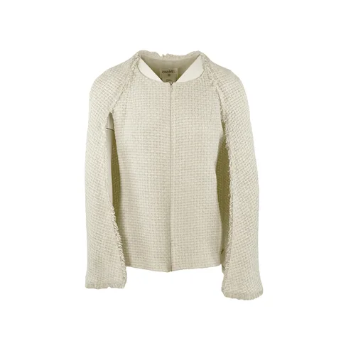 Chanel Ecru Coco Mark Tweed Nylon Cape Jacket 42