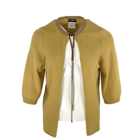 Chanel Gold Chain Detail Mustard Cardigan 38 - 1