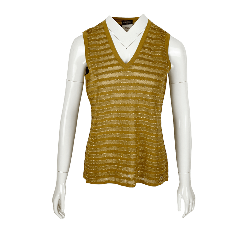 Chanel Gold Glitter Sleeveless Tshirt 40 - 1