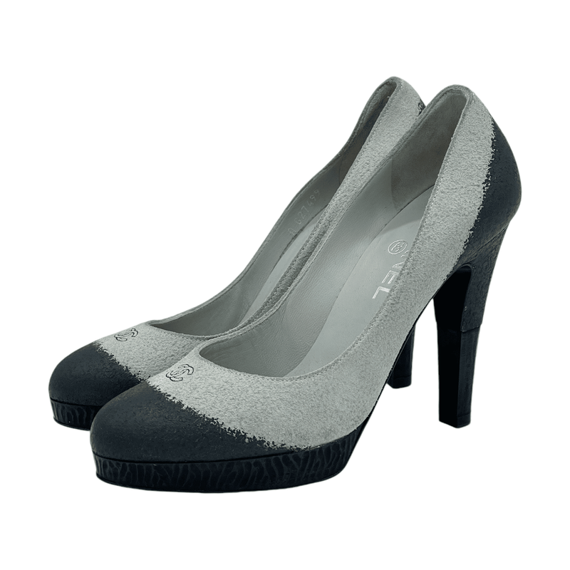 Chanel Grey Black CC Ombre Platform Pumps 37.5 - 1