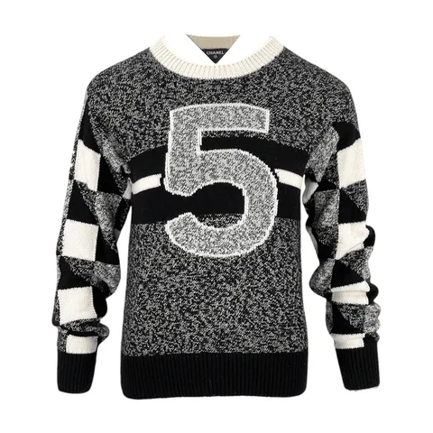 Chanel Grey White Black No 5 Cashmere 2022 Pullover 34 - 1