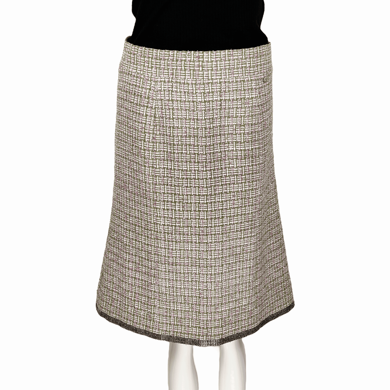 Chanel Green Pink Tweed Skirt 38 - 1