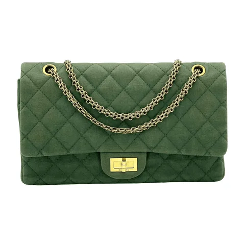 Chanel Khaki Cloth 227 Gold Hardware  Reissue 2.55 Double Flap Bag