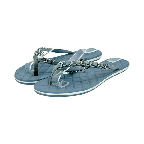 Chanel Light Blue Suede Chain Flip Flops 37C - 1