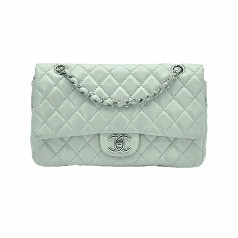 Chanel Light Green Lambskin Silver Hardware Medium Classic Double Flap Bag - 1