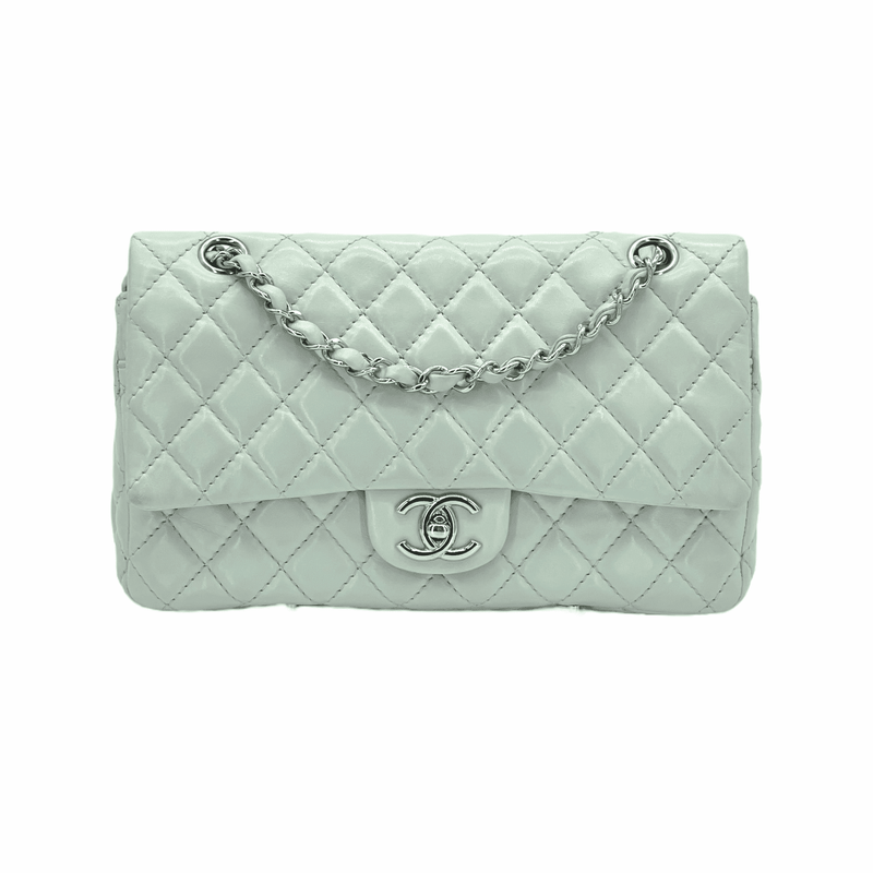 Chanel Light Green Lambskin Silver Hardware Medium Classic Double Flap Bag - 1
