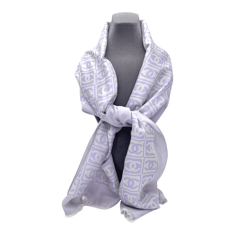 Chanel Lilac White CC Logo Silk Scarf - 1
