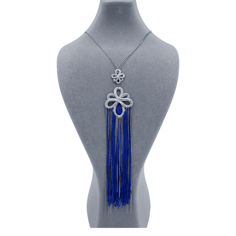 Chanel Metal Chain Navy Blue Fringe Necklace - 1