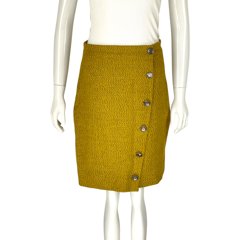 Chanel Mustard Black Glitter Button Detail Skirt 38 - 1