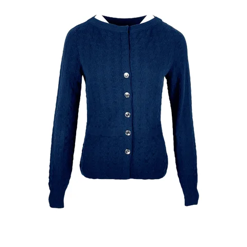 Chanel Navy Blue Cotton Silver Button Cardigan 36 - 1