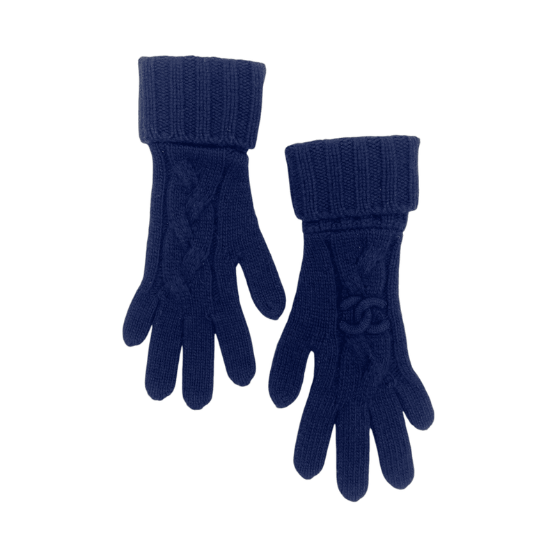 Chanel Navy Blue Cashmere Gloves - 1