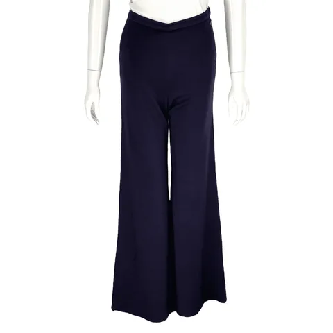Chanel Navy Blue Jersey Wide Leg Pants 36