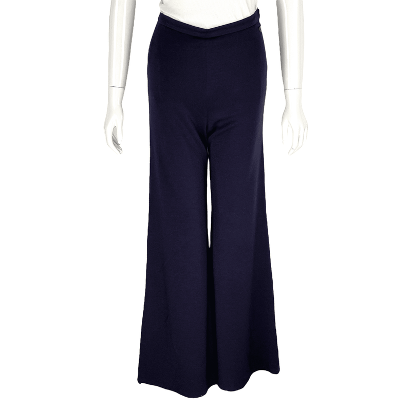 Chanel Navy Blue Jersey Wide Leg Pants 36 - 1