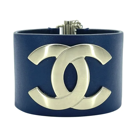 Chanel Navy Blue Leather CC Bracelet - 1