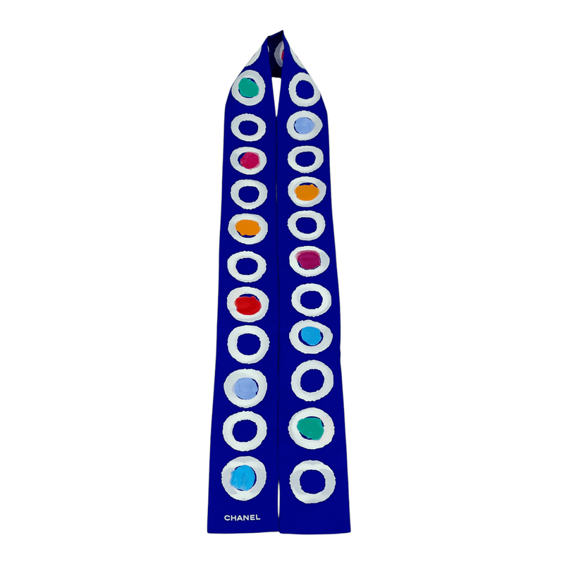Chanel Navy Blue Silk Coco Slim Polka Dot Bandeau Scarf - 1
