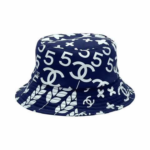 Chanel Navy Blue White Logo Print Bucket Hat S - 1