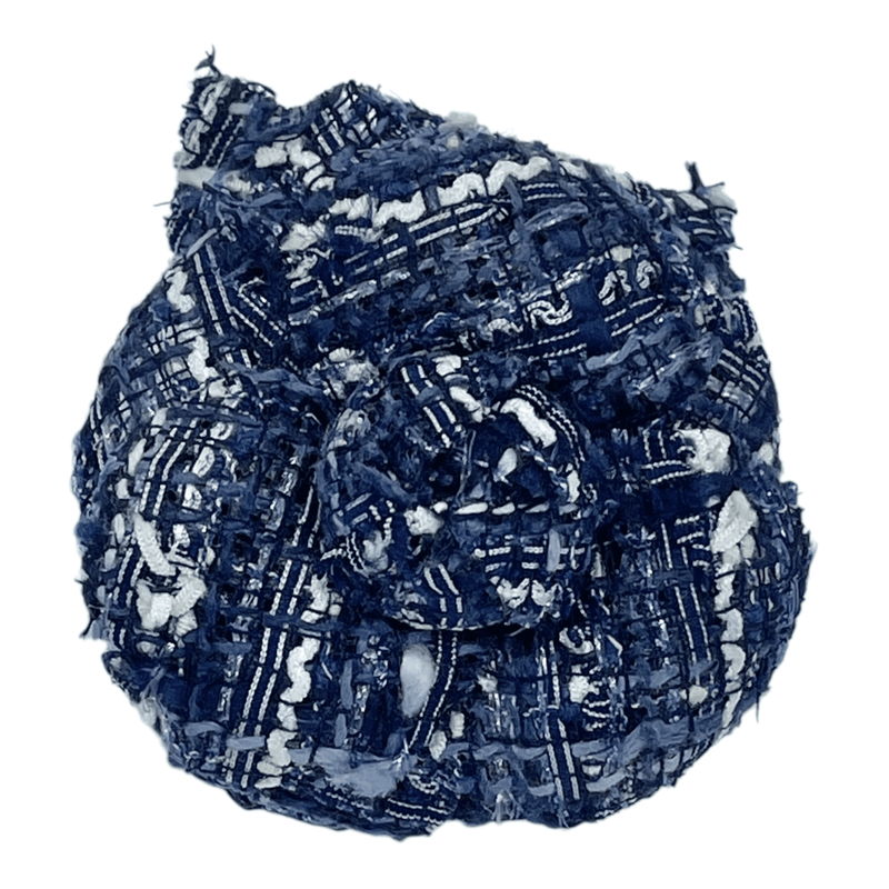 Chanel Navy Blue White Tweed Camellia Brooch - 1