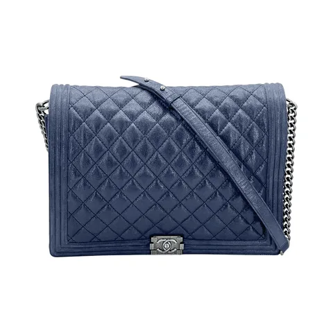 Chanel Navy Blue Iridescent Lambskin XL Maxi Boy Bag