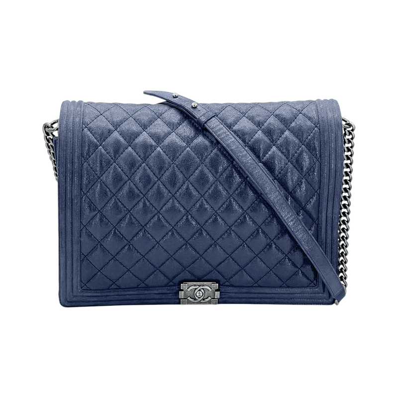 Chanel Navy Blue Iridescent Lambskin XL Maxi Boy Bag - 1