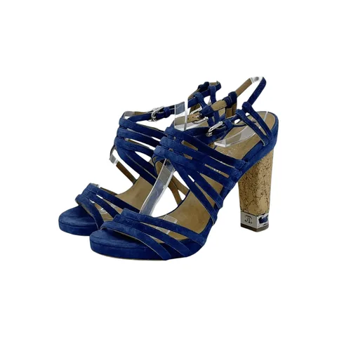 Chanel Petrol Blue Chain Link Accent Suede Slingback Sandals 38C - 1