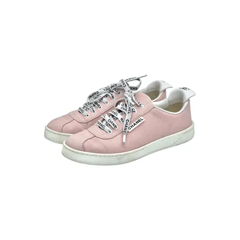 Chanel Pink Canvas Logo Lace Low Flat Runner Trainer Sneakers 36 - 1