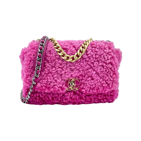 Chanel Pink Shearling Sheepskin Medium Flap 19 - 1