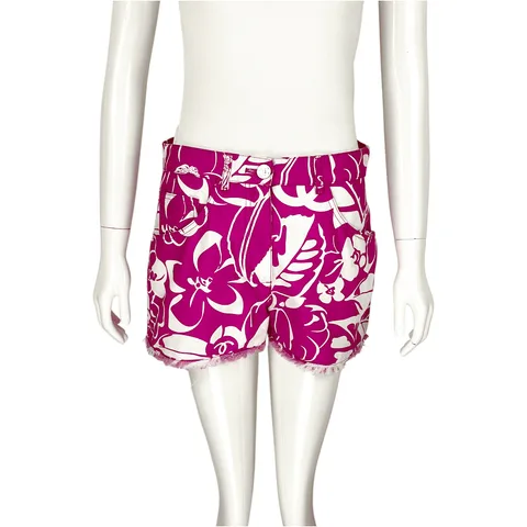 Chanel Pink White Floral Print Mini Short 38 - 1