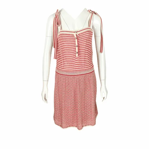 Chanel Pink White Knit Dress 38 - 1