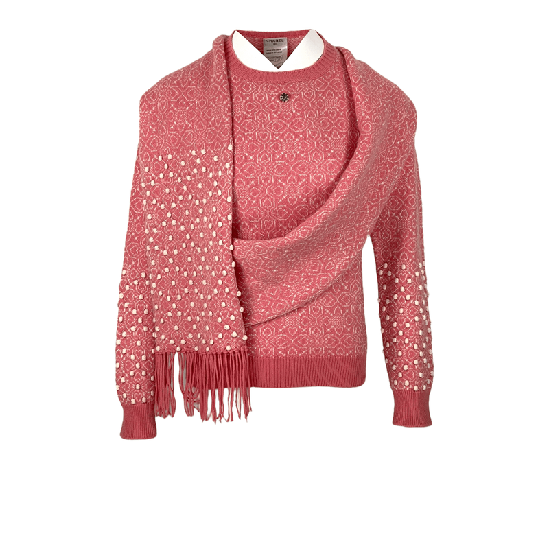 Chanel Pink Wool Bombay Runway Scarf 2012 Sweater 38 - 1