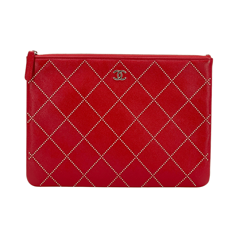 Chanel Red Calfskin Studded Medium O Case - 1