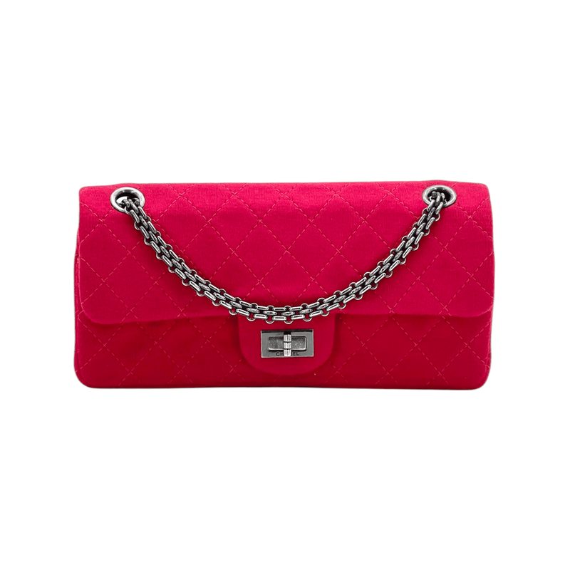 Chanel Red Jersey Fabric Ruthenium Hardware Reissue 2.55 East West Double Flap Bag - 1