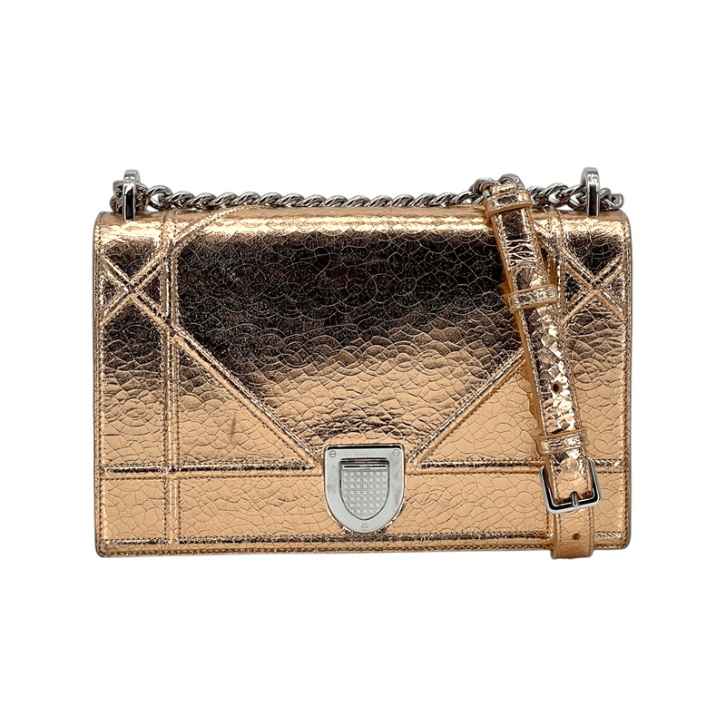 Christian Dior Metallic Bronze Leather Medium Diorama Bag - 1