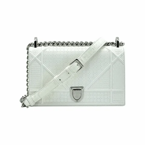 Christian Dior Metallic Patent Microcannage Ecru Small Diorama Flap Bag - 1