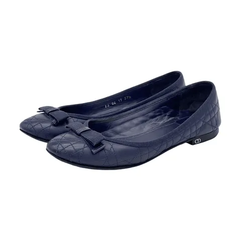 Christian Dior Navy Blue Cannage Calfskin Bow Ballet Flats 37.5 - 1