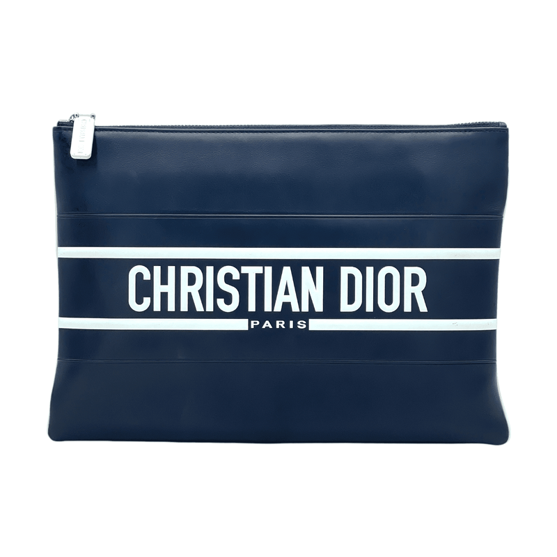 Christian Dior Navy Blue Calfskin Large Dior Vibe Daily Pouch - 1