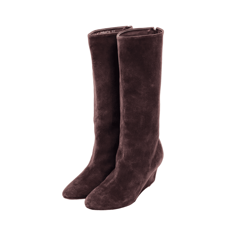 Christian Dior Aubergine Suede Wedge Boots 39 - 1