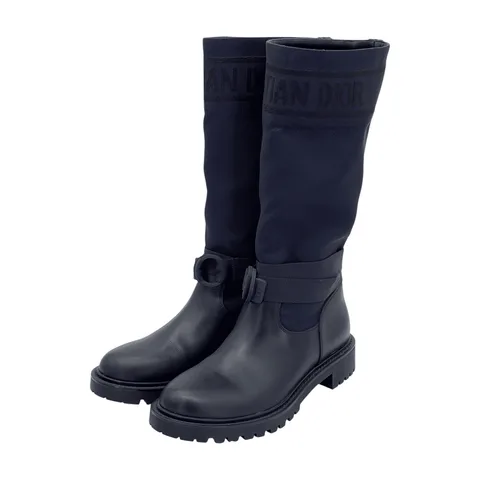 Christian Dior Black Calfskin Navy Blue Fabric D Major Boots 39.5 - 1