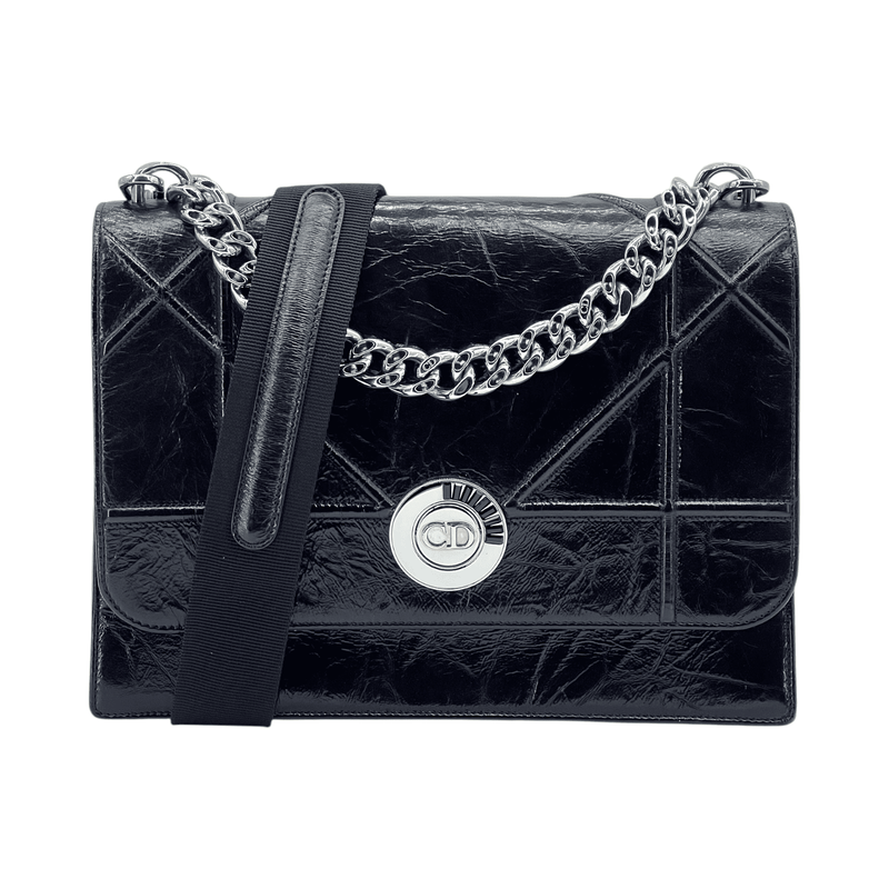 Christian Dior Black Cannage Crinkled Calfskin Diorama Flap Bag - 1