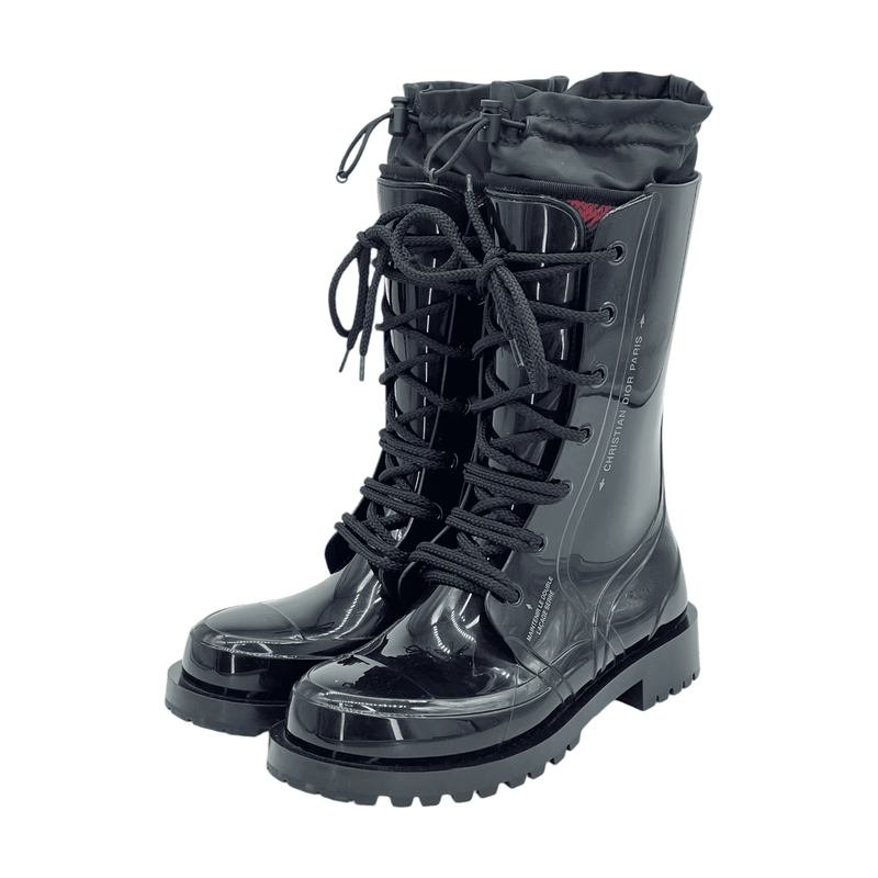 Christian Dior Black Shiny Rubber Diorcamp Rubber Boots 37 - 1